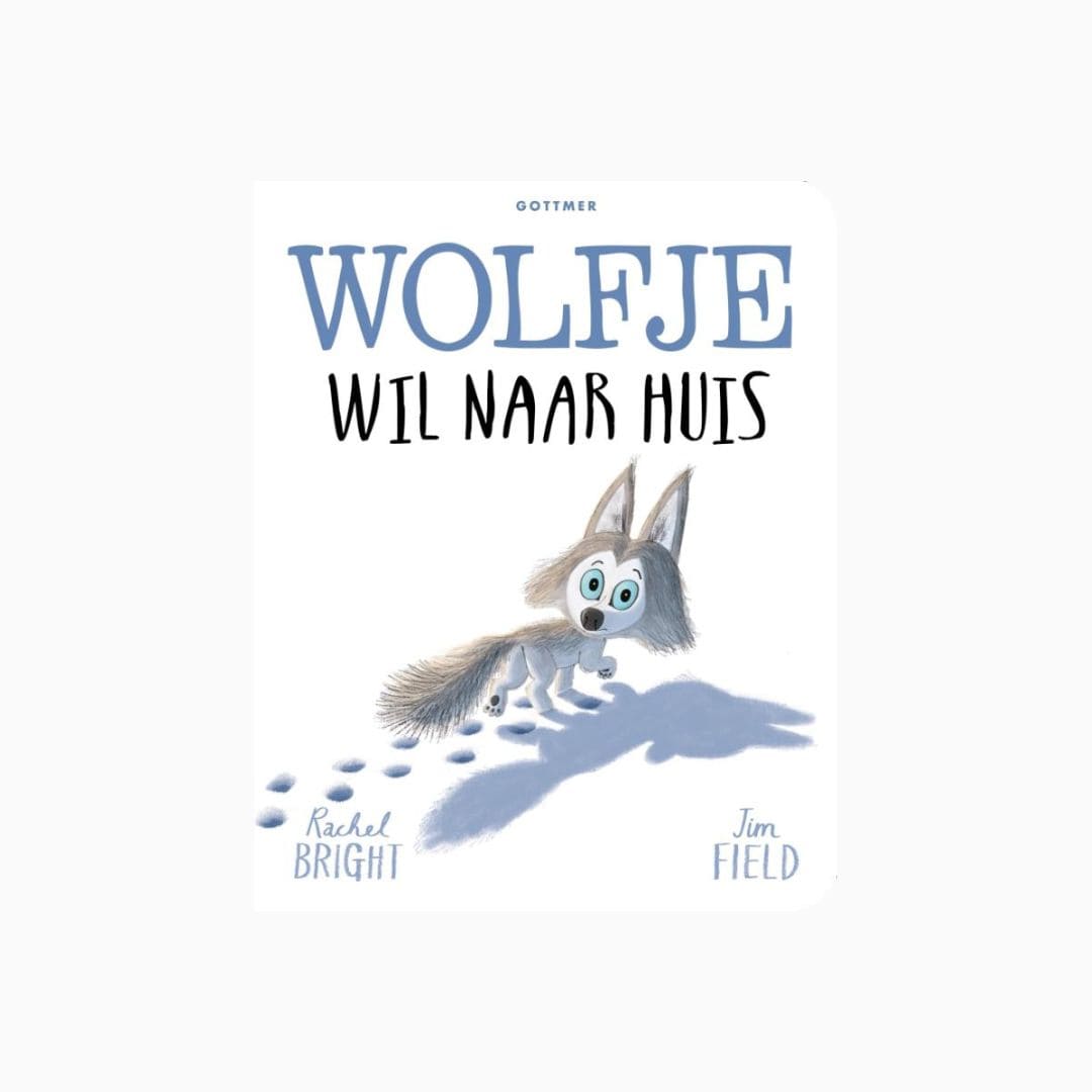Kartonnen versie van het prentenboek 'Wolfje wil naar huis' van Rachel Bright