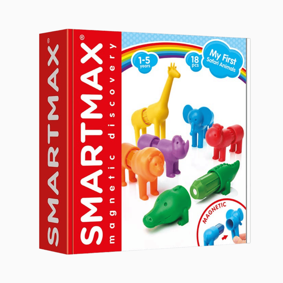 smartmax magnetisch speelgoed voor dreumes en peuter my first safari animal set met zes safari dieren in regenboog kleuren