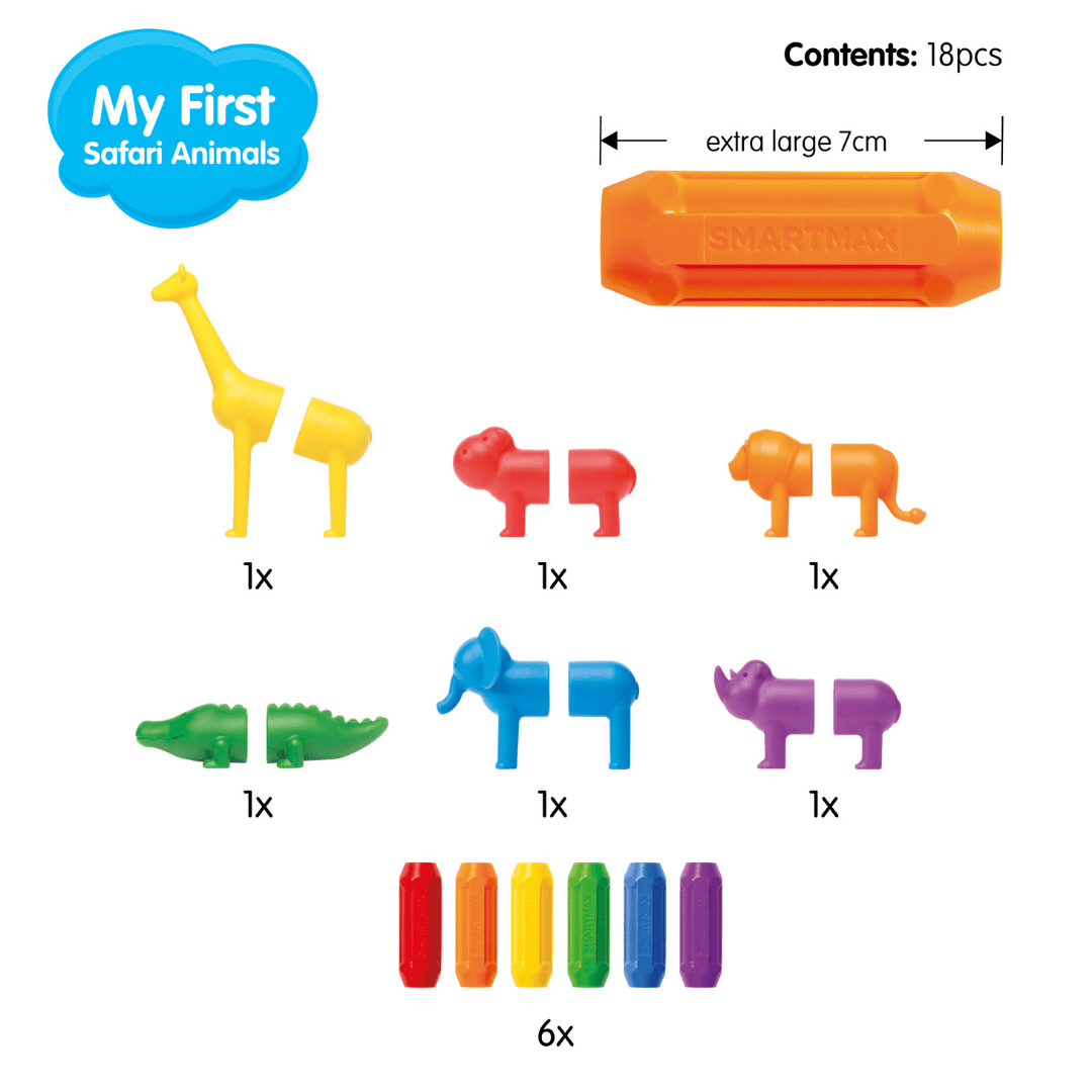 smartmax magnetisch speelgoed voor dreumes en peuter my first safari animal set met zes safari dieren in regenboog kleuren