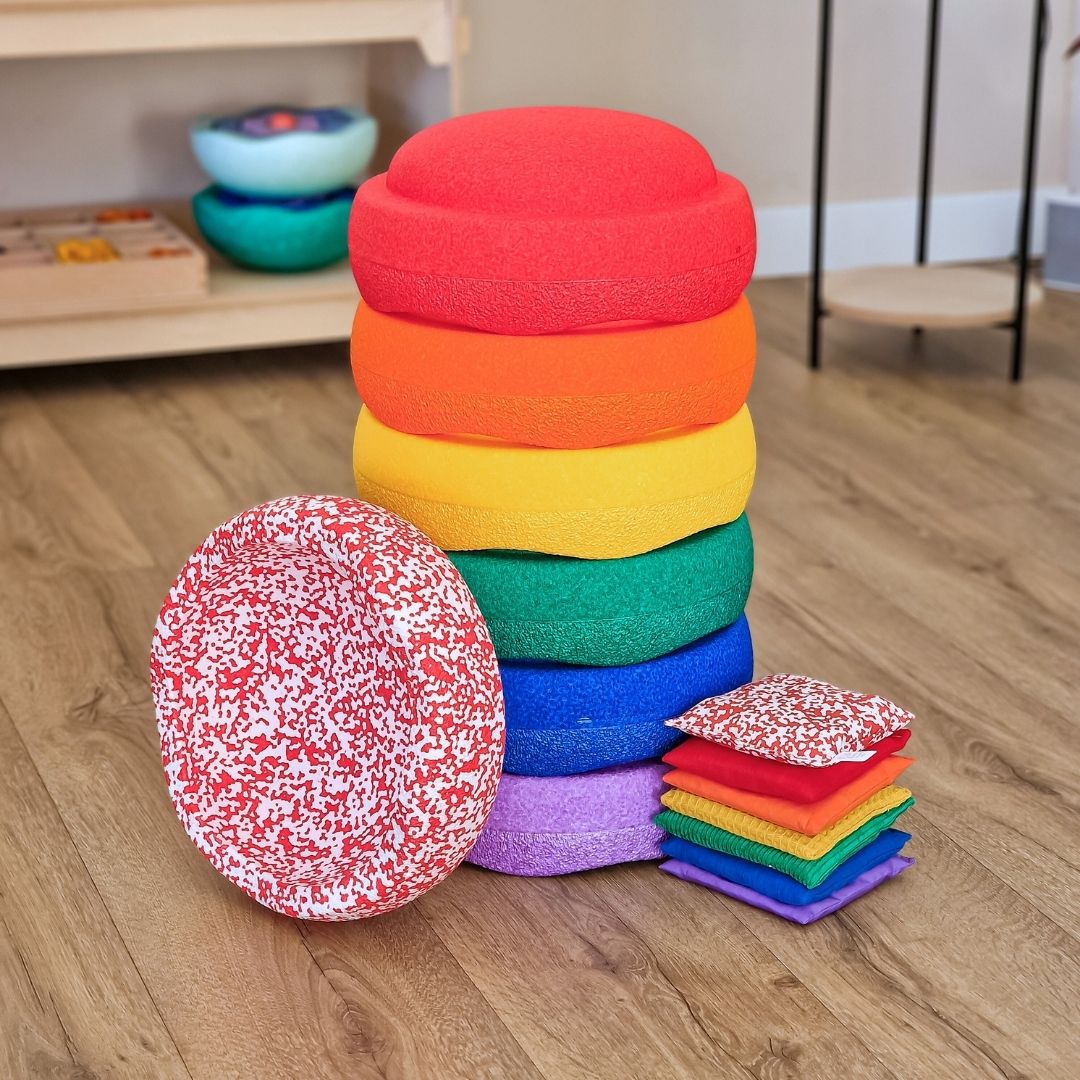 Stapelstein aanbieding voordeelbundel regenboog met blush & red confetti steen en pittenzakjes