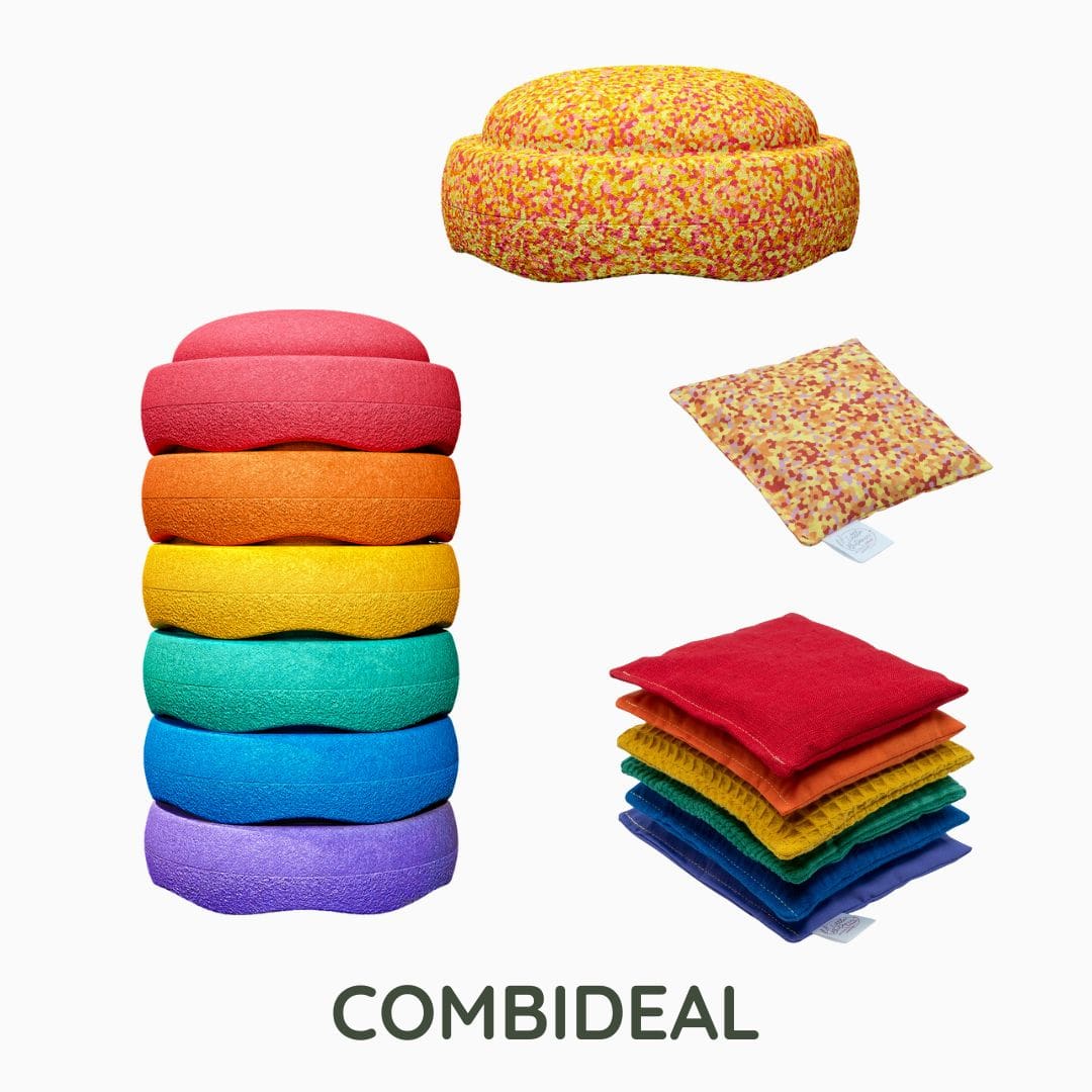 Combideal sale Stapelstein stenen regenboog en super warm met little botanic label pittenzakjes regenboog en super warm