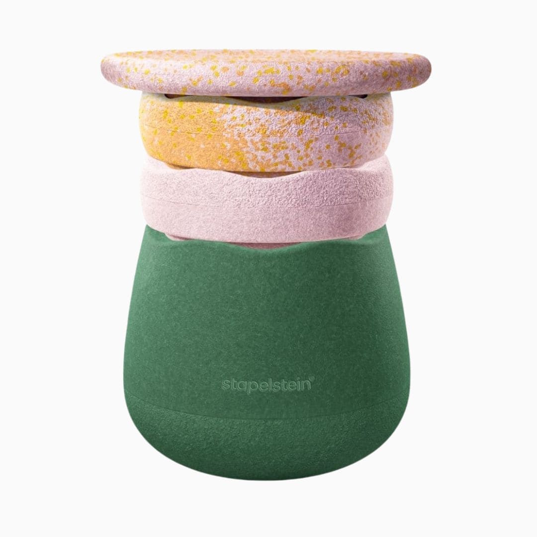 Stapelstein spring special dynamic all set met donker groene base, stapelstein original stenen petal en roze en balansbord petal