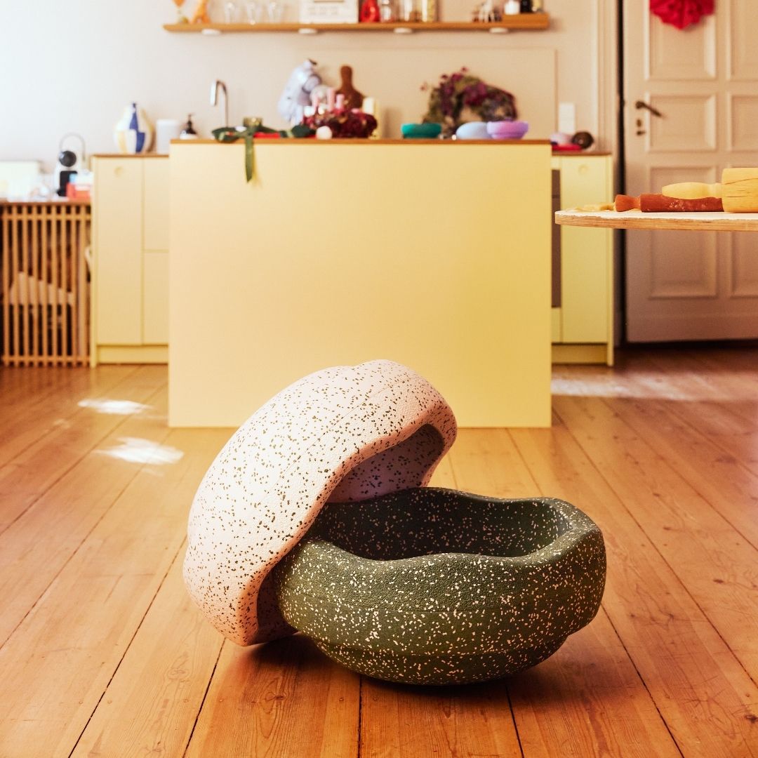 Limited edition Stapelstein grow steen special dark green donker groen en blush roze