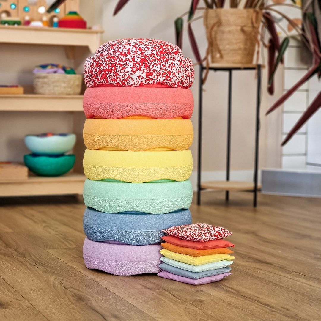 Stapelstein aanbieding voordeelbundel pastel met blush & red confetti steen en pittenzakjes