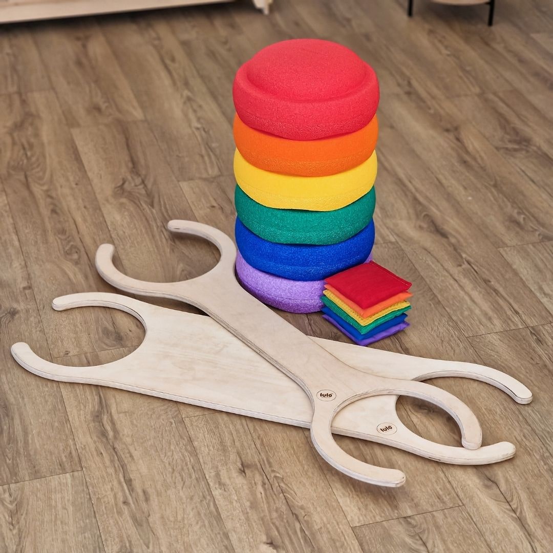 Stapelstein aanbieding voordeelbundel regenboog met lulo balansplanken en pittenzakjes