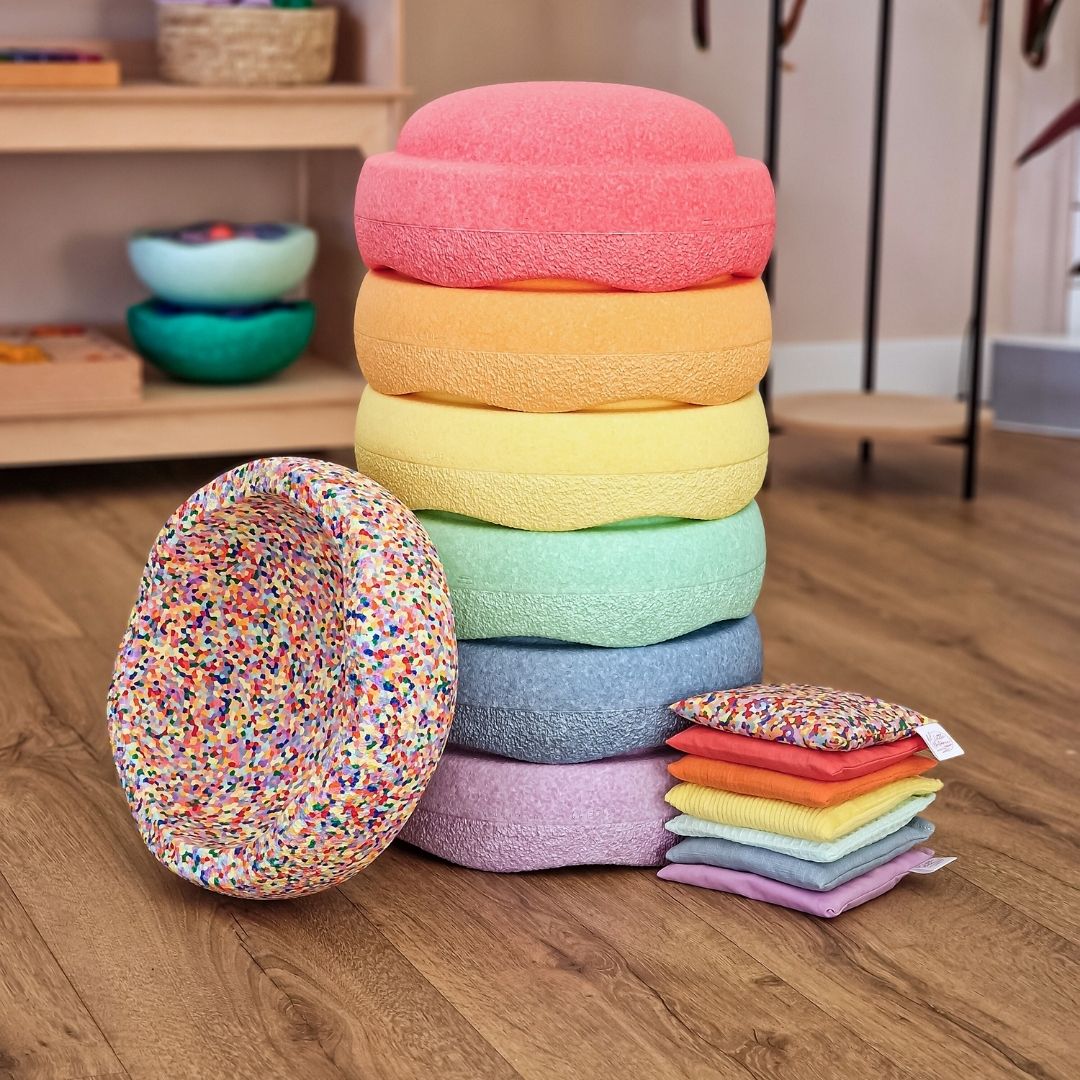 Stapelstein aanbieding voordeelbundel pastel met super confetti steen en pittenzakjes