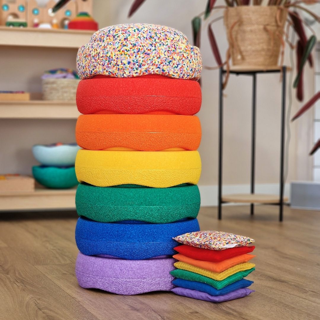 Stapelstein aanbieding voordeelbundel regenboog met super confetti steen en pittenzakjes