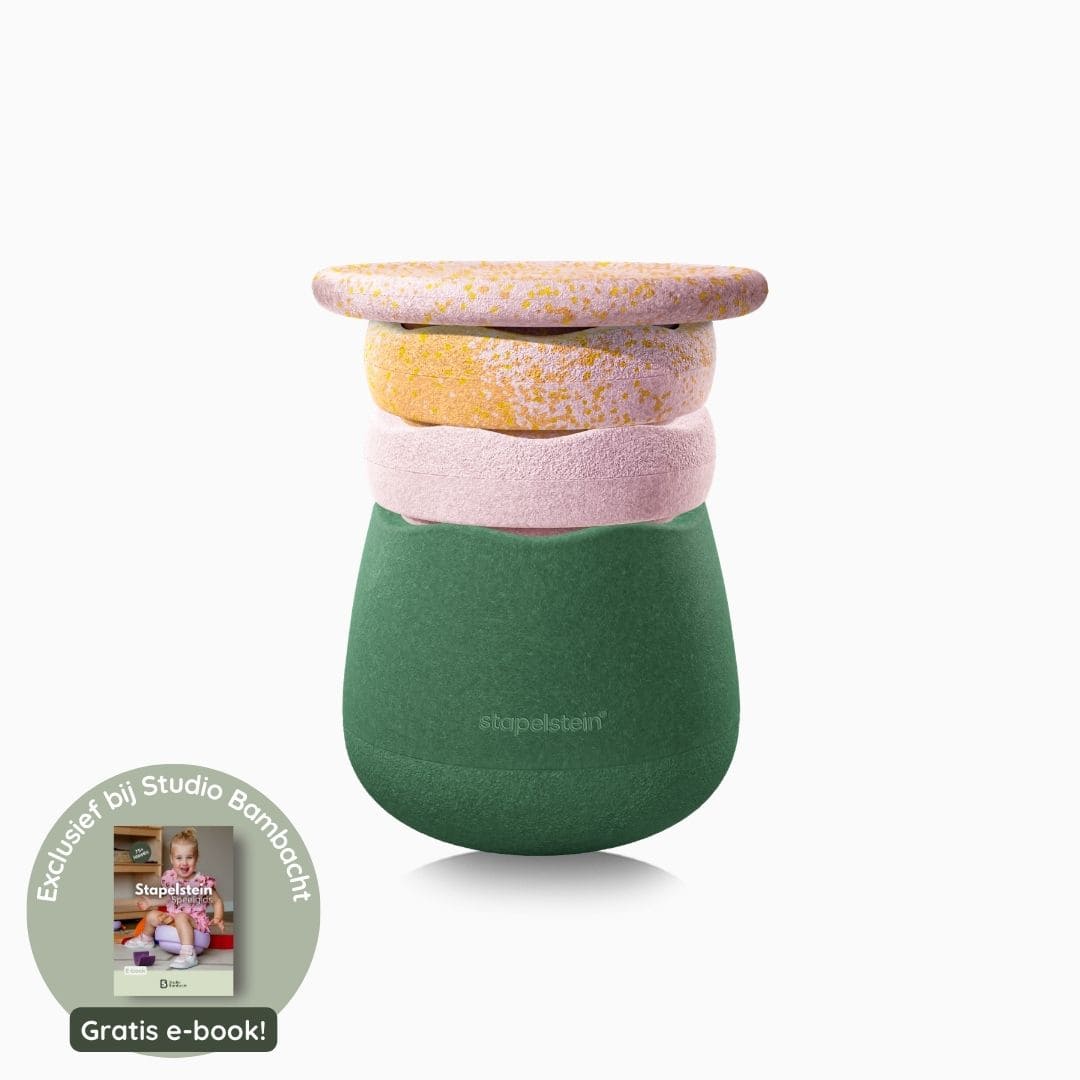 Stapelstein spring special dynamic all set met donker groene base, stapelstein original stenen petal en roze en balansbord petal