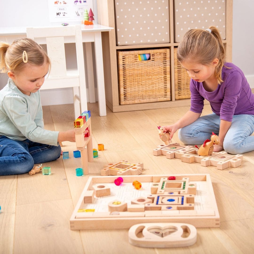  tickit houten blokkenset met glinsterstenen en lucent cubes om te bouwen en puzzelen