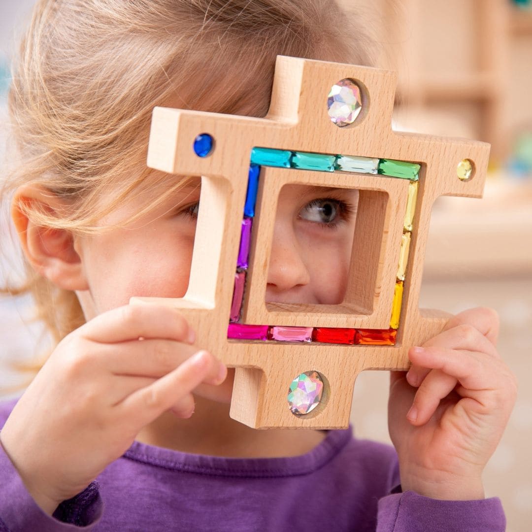 tickit houten blokkenset met glinsterstenen en lucent cubes om te bouwen en puzzelen