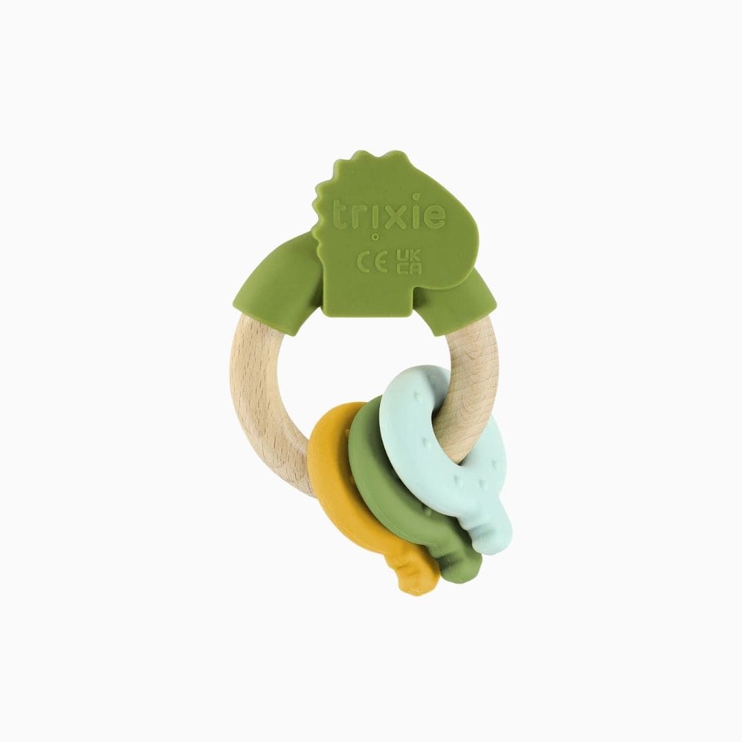 Trixie houten activiteitenring met siliconen in het thema van Mr. Dino