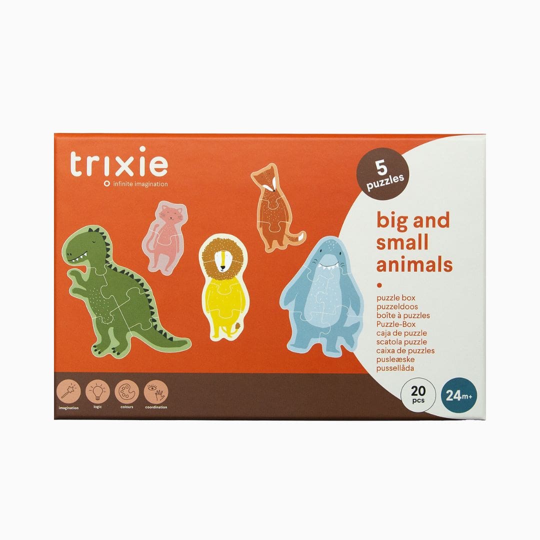 Trixie puzzeldoos met 5 vormenpuzzels van dieren van 2, 3, 4, 5 en 6 stukjes